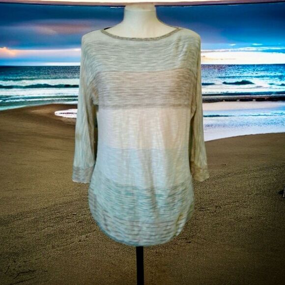 Vintage Y2K 212 New York TWO ONE TWO Blue/Tan Striped Lightweight Sweater XL - Picture 14 of 16